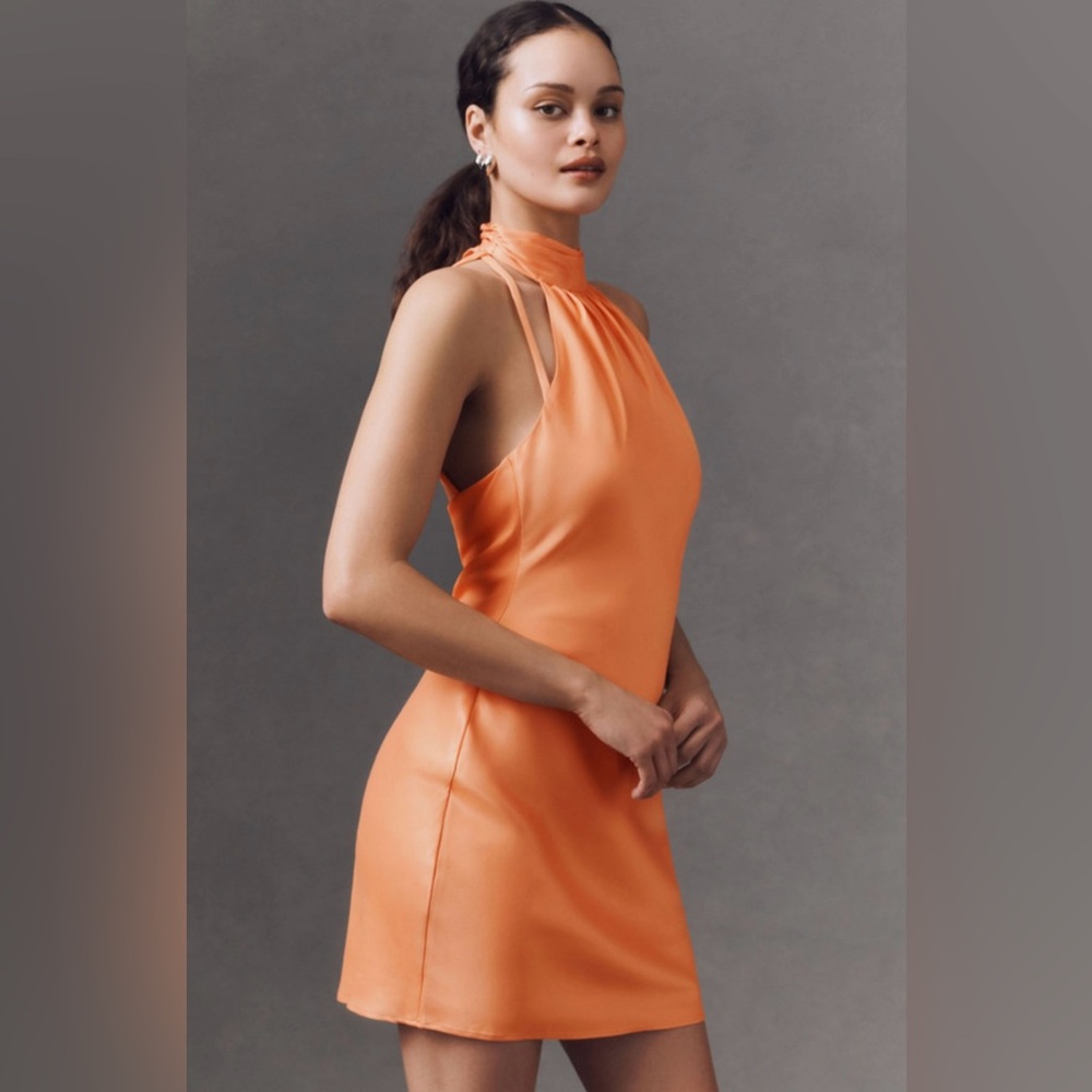 Anthropologie BHLDN Julia scarf halter mini dress color bright melon/orange NWOT